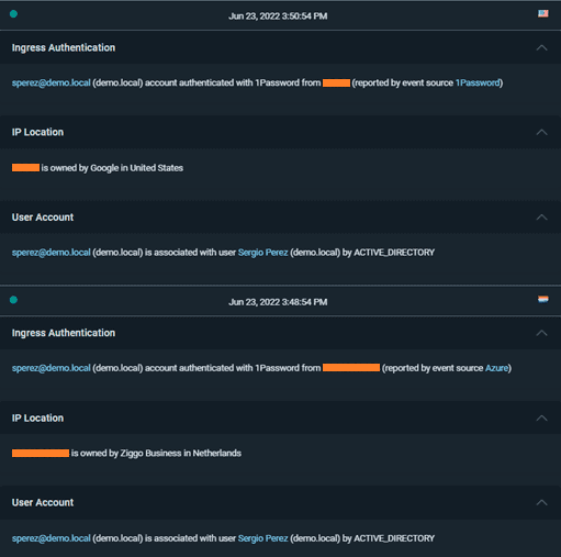 Haal meer uit InsightIDR met het Universal Event Format Detail weergaven van Multiple country alert