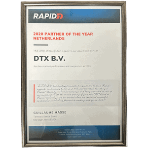 DTX uitgeroepen door Rapid7 als EMEA Vulnerability Management Partner van 2024! RAPID7 - Partner of the Year Netherlands 2020 - DTX